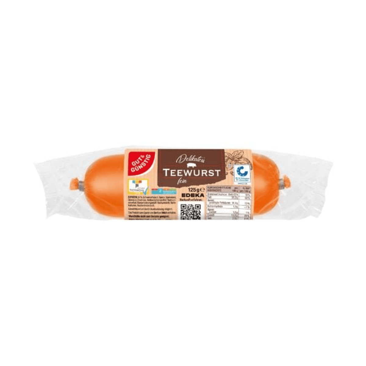 G&G Teewurst fin, 125 g – produktbilde på hvit bakgrunn