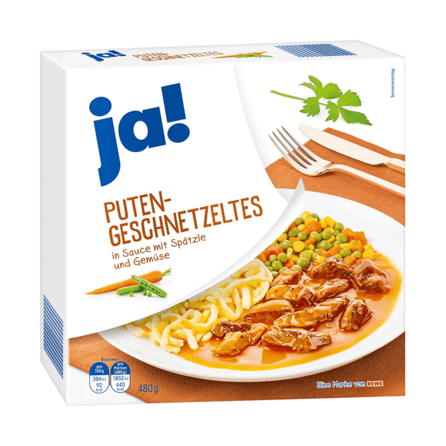 Kalkunstrimler i saus med spätzle og grønnsaker, 480 g - LUNVERK