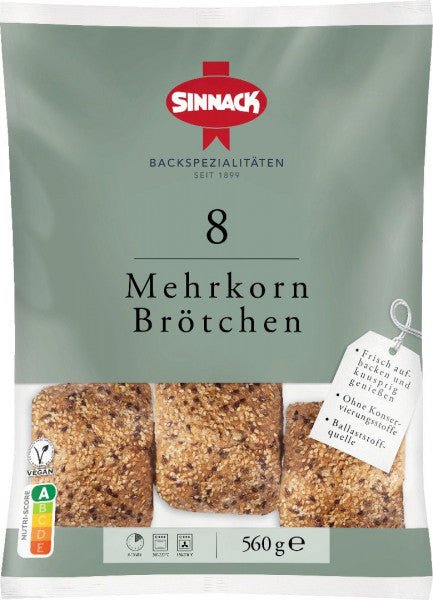 Sinnack flerkornsrundstykker til ferdigsteking, 8 stk., 560 g - LUNVERK