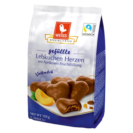 Weiss fylte Lebkuchen-hjerter med aprikos og melkesjokolade, 150 g - LUNVERK