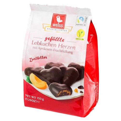 Weiss fylte Lebkuchen-hjerter med aprikos og mørk sjokolade, 150 g - LUNVERK