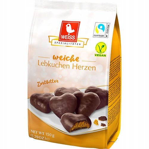 Weiss Lebkuchen-hjerter med mørk sjokolade, 150 g - LUNVERK