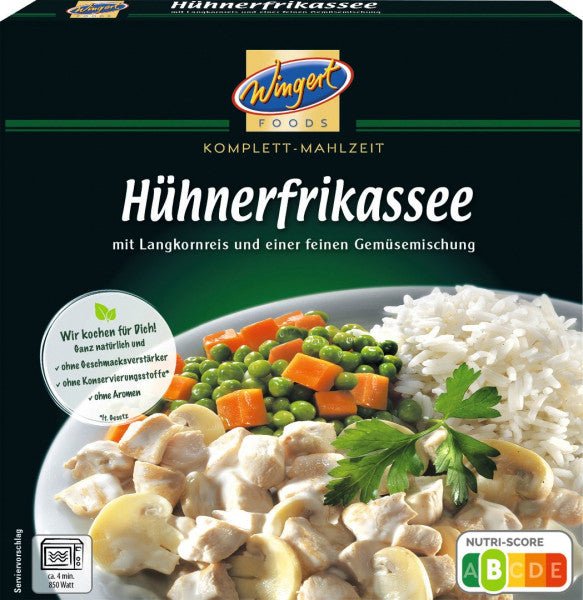 Wingert Kyllingfrikassé med erter, gulrøtter, champignon, asparges og ris, 480 g - LUNVERK